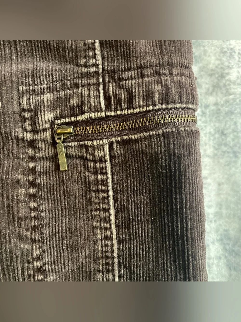 Corduroy Mini Skirt with Front Zip Pockets - Brown